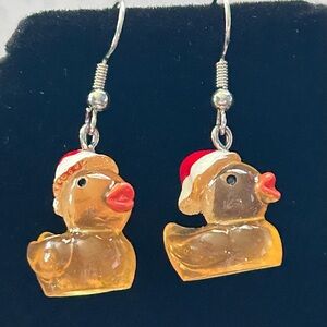 Handmade Glow In The Dark Santa Hat Winter Orange Duck Earrings Brand New